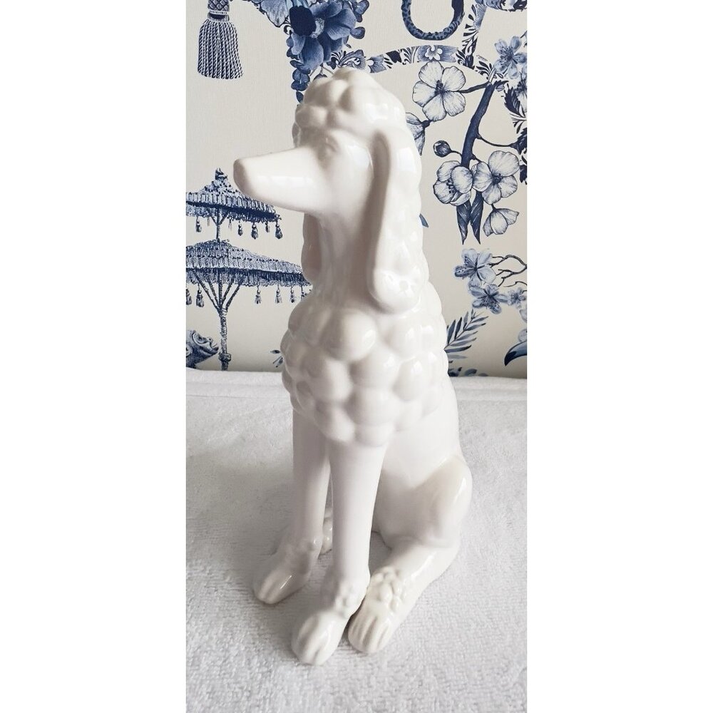 French POODLE Figurine 17"H Statue White Porcelain Ceramic Elegant Sitting Dog - Picture 4 of 11